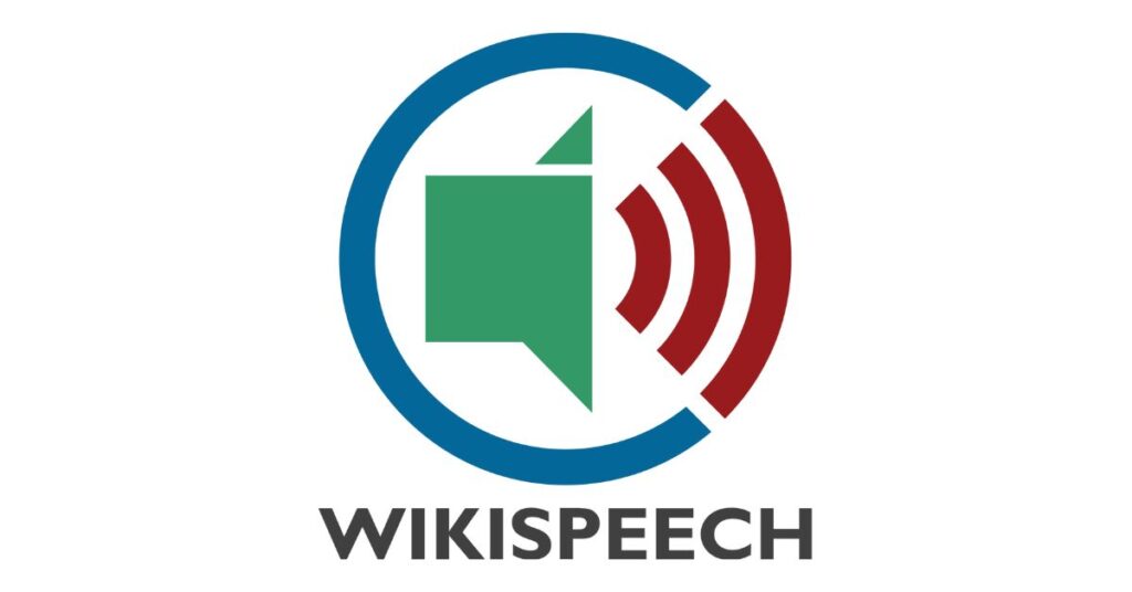 En bild med symbolen för Wikispeech mot vit bakgrund.